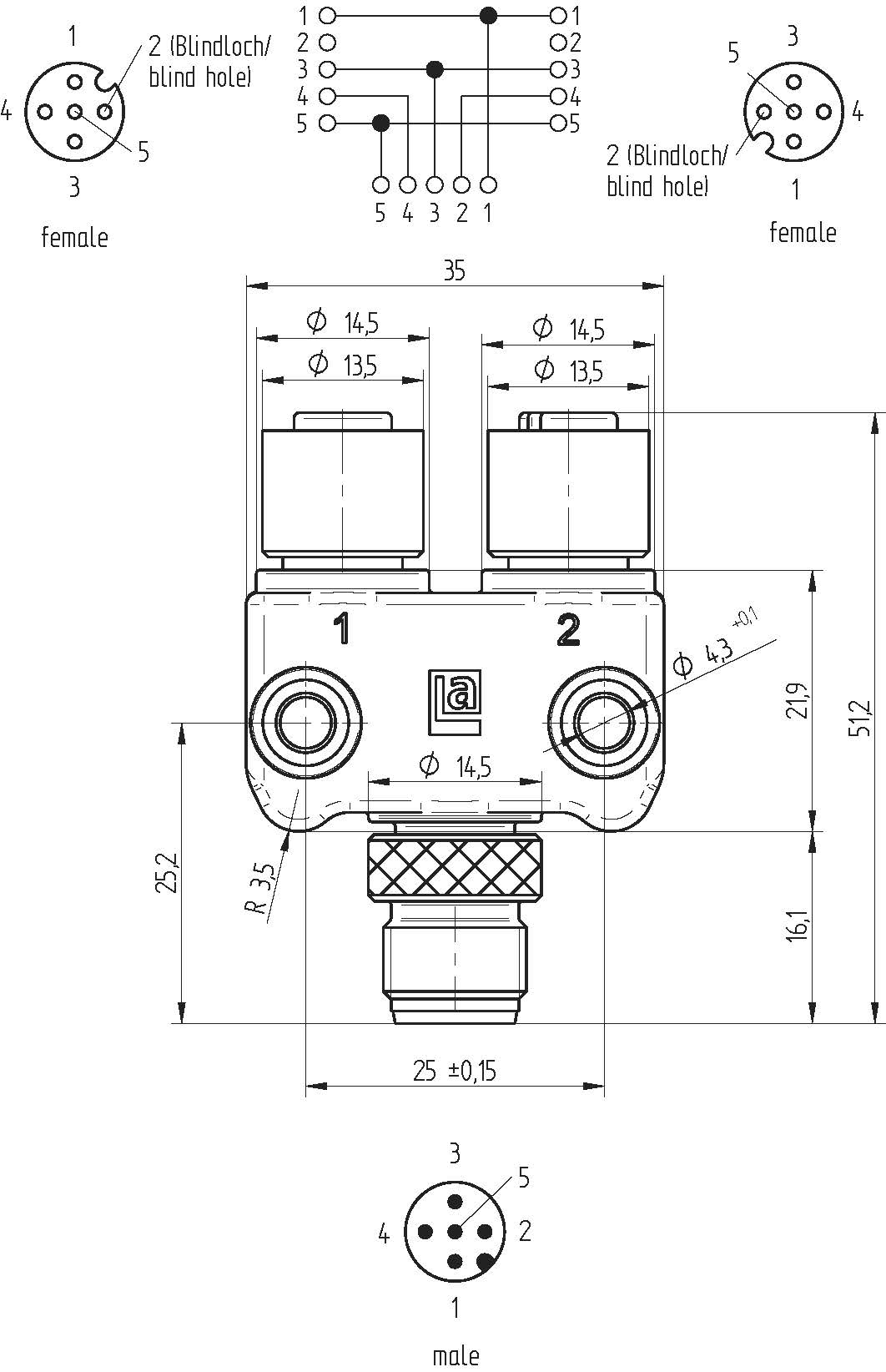 Sensor Actuator Connectors - ASBS 2 M12-5S 1-2 F